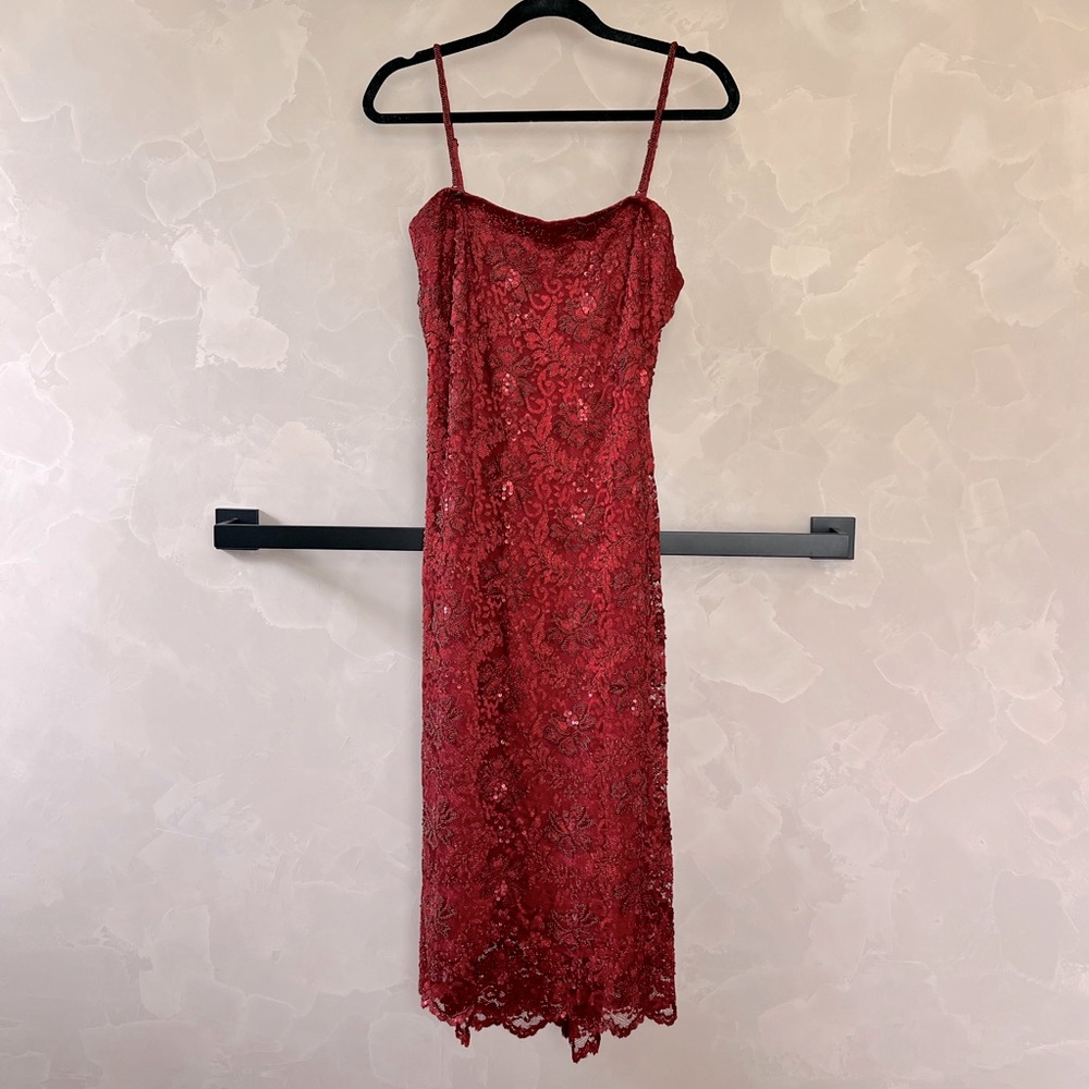 Vintage Phase Eight Elegant Beaded Red Lace Dress